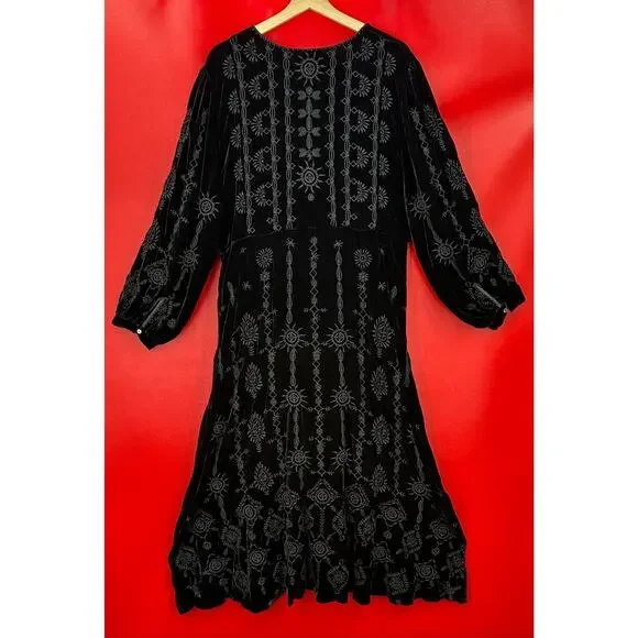 Dress Embroidery Johnny Was Black Velvet Dress Johnny Was Althea Black  Velvet Embroidered Long Sleeve Maxi